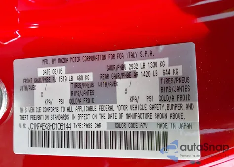 2017 Fiat 124 Spider Lusso from USA, damaged, VIN JC1NFAEK8H0106144